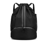 1 Mochila Deportiva Con Cordón Y 1 Cinta Para El Cabello, Tela Oxford Impermeable Y Resistente Al Desgaste, Con Bolsas De Malla Para Separación De Lo Seco Y Húmedo, Natación Y Viajes (Negro).