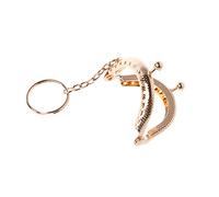1 monedero con cierre de beso para manualidades, 5 cm, de madera, cuero, asa de mano, marco hecho a mano, correa de hombro, cadena de metal, cierre de cinturón de lona, Gold, One Size