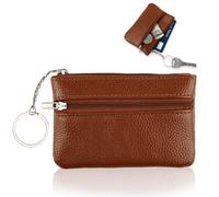 1 monedero de cuero para dinero en efectivo para hombres y mujeres, monedero con bandeja para cambio, bolsa versátil con bandeja retro, bolsillos marrones con cremallera, bolsa de dinero, regalo para