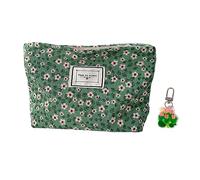 1 neceser de maquillaje con flores y 1 adorno colgante de flores, bolsa de viaje portátil, neceser de aseo, bolsa de almacenamiento de cosméticos, accesorios de viaje (verde), verde, 18*26CM