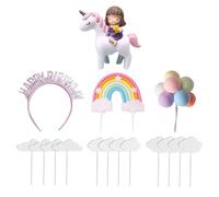 1 Niña Montando A Caballo, 8 Paquetes De Bolas De Colores Claros, 12 Nubes, 1 Estrella Arcoíris, 1 Diadema De Cumpleaños Rosa, Set De Decoración Para Tartas