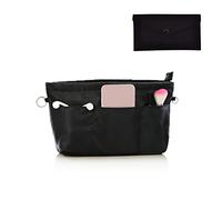 1 organizador de bolsos con 1 cartera, organizador de nailon con llavero, impermeable, organizador cosméticos multifuncional, bolsa compra varios compartimentos mujer (negro, extra pequeño) (A)