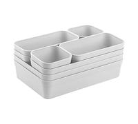 1 organizador de cajones, caja de almacenamiento, sistema de separación de una pieza, ajustable, utensilios de almacenamiento, salón, baño, plástico, gris claro