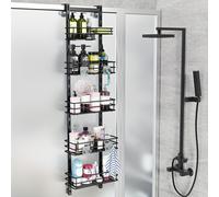 1 Organizador de Ducha Ajustable de 5 Niveles , Estante Colgante para Baño, Resistente al Óxido con 4 Ganchos, Cesta de Ducha con Jabonera y Ventosas
