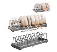 1 organizador de tapa extraíble de acero para debajo del armario con 11 separadores ajustables, organizador de tapa de olla, estante telescópico de longitud total de 43,5 a 78 cm (gris)