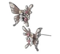 1 Pair Butterfly Pearl Drop Earrings with Rhinestones Cute Elegant Dainty Studs Everyday Wear and Special Occasions Versatile Accessories for Women