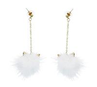 1 Pair Cat Ear Lightweight Attractive Wedding Earrings Temperament Pendant Jewelry Miss Pompom Fur Balls White