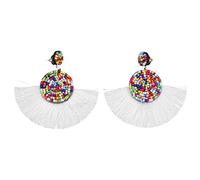 1 Pair Colorful Bead Bohemian Fan For Women Statement Cute Drop Dangle Earrings White Women's Clothing Flow Comb (Polyester) Hook Miss
