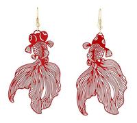 1 Pair Dangle Tropical Animals Pendant Fish Jewelry for Women Valentine Earrings Ear Hook Red D286 Alloy Unique