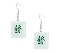 1 Pair Fun Mahjong Lucky Drop Chinese Statement for Women Piercing Dangle Gambling Women's Earrings Miss Resin Korean Version Ear Drops