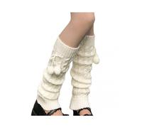 1 Pair Leg Warmers Knitted Hanging Pompoms Knee High Stretchy Soft Cold Resistant Solid Color Autumn Winter Women Boot Stockings for Dating