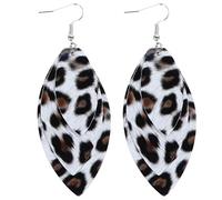 1 Pair Leopard Print Double Layer Retro Womens Leather Drop Dangle Earrings Boho Big Statement Teardrop Ear Hooks for Lady Girl Black White Pink