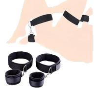 1 Pair Nylon Wrist Thigh Wraps Set Black Thighs and Couple Game Cuffs for Beginners Bed Handcuffs AdjustableD1103