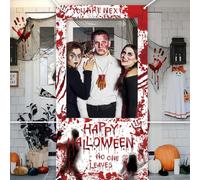 1 pancarta 2D de Halloween sangrienta para cabina de fotos, telón de fondo de terror de poliéster de 35.4 x 72.8 pulgadas, decoración de fotografía para fiestas en interiores y exteriores, 90 x 185 cm