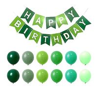 1 pancarta de feliz cumpleaños con 12 globos de macarrón, bandera de cola de pez bronceadora, decoración de fiesta de cumpleaños, guirnalda (verde claro oscuro)