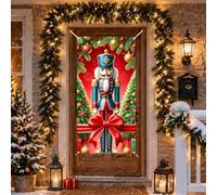 1 pancarta de puerta de Navidad, 47.2 x 23.6 pulgadas, soldado cascanueces de poliéster con lazo rojo y bandera vertical con estampado de árbol de Navidad, decoración festiva de entrada del hogar para