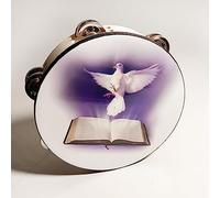 1 pandereta bíblica de doble fila para adultos, instrumento de percusión de tambor de mano de madera (blanco)