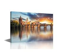 1 panel de paisaje de Praga - Puente de Carlos, República Checa, imágenes impresas en lienzo para decoración de pared del hogar, pósteres de paisajes, obras de arte giclée listas para colgar, 61 cm de