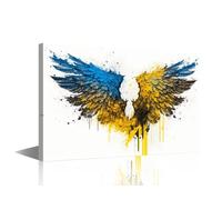 1 panel enmarcado de arte de pared azul y dorado, impresiones en lienzo de colores ucranianos para decoración de pared de oficina y hogar, alas de ángel, envuelto en galería, listo para colgar, 18