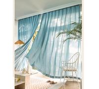 1 Panels Cortina de Lino Reforzado Semi-Transparente, privacidad Diurna y sin Silueta para Dormitorio Estudio, Ventana abuhardillada balcón Divisor de ambientes, A×L(Blue,150x270cm(59x106in))