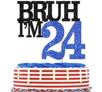1 paquete Bruh I'm 24 Cumpleaños Cake Topper It's My Birthday 24th Cumpleaños Decoración para Tartas Decorativas Cheers to 24 Years Old Tartas Decoración para Happy 24th Birthday Accesorios