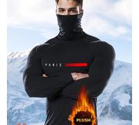 1 Paquete Camisa Térmica de Larga para Hombre con Estampado PARIS y Rayas , +℃ Calefacción para Esquí, Actividades de Invierno - Capa Base que Mantiene el 24H