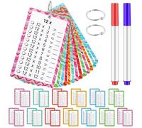 1 Paquete de 13 Hojas Tablas de Multiplicar para Niños, 2 marcadores de borrado en seco y 2 Anillos,Juguetes educativos,Juego multiplicar para niños, Ideal para Primaria y Uso en Casa(12,5 x 7,5 cm