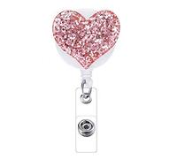 1 paquete de carrete de insignia retráctil para tarjetas de identificación con clip para cinturón con corazón brillante Yo Yo Badge Reel Door Pass Holder llavero para niñas enfermera profesora -rosa