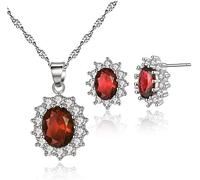 1 paquete de collar rubí elegante colgante circonita joyería de moda collar pendientes set regalo de Navidad accesorios de novia (rojo) Clever And Attractive