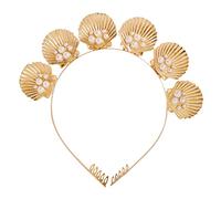 1 paquete de corona de conchas marinas con adornos de perlas sintéticas, diadema para el pelo para niñas y mujeres, fiesta nupcial, boda, oro (color: dorado)