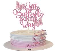 1 paquete de decoración para tartas de baby shower, con purpurina rosa A Little Butterfly Is On Her Way, decoración de pastel con temática de revelación de género para recién nacidos, bienvenida, baby