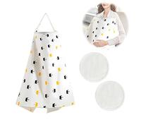 1 paquete de delantal grande de lactancia, transpirable, 100% algodón, correas ajustables, cobertura completa de privacidad de lactancia y 2 almohadillas lavables de primera calidad