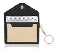 1 paquete de funda para píldoras anticonceptivas de 4.3 x 3 pulgadas, de piel sintética, pastillero, protección de privacidad, pastillero con llavero para organizador de tarjetas de píldoras (negro)