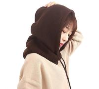 1 paquete de gorros de invierno para mujer, pasamontañas, gorro de punto con cordón ajustable, bufanda cálida con capucha, gorro de calavera, color café