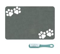 1 paquete de manteles individuales absorbentes con un cepillo, 40 x 60 cm, color gris oscuro, estación de alimentación portátil para mascotas, tapete de secado rápido, tapete de fácil limpieza, tapete
