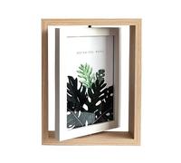 1 paquete de marcos de fotos flotantes giratorios de 7 pulgadas, pantalla de doble cara con marco frontal de vidrio HD de madera envejecida para exhibición vertical u horizontal de mesa