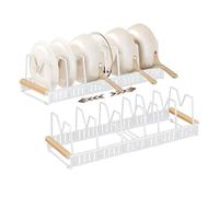 1 paquete de organizadores de tapa de acero inoxidable con 7 separadores ajustables, organizador de tapa de olla, longitud total elástica de 57,5 cm (blanco)