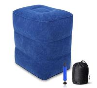 1 paquete de reposapiés inflable para viajes aéreos, reposapiés de viaje ajustable de tres capas con bomba de mano, taburete de altura ajustable para avión, coche, salón, oficina, almohada reposapiés