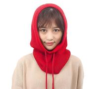 1 paquete de sombreros de invierno para mujer, pasamontañas, gorro de punto con cordón ajustable, bufanda cálida con capucha, gorro de calavera, Rojo -, Talla única