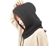 1 paquete de sombreros de invierno para mujer, pasamontañas, gorro de punto con cordón ajustable, bufanda cálida con capucha, gorro de calavera, Negro -, Talla única