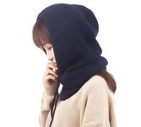 1 paquete de sombreros de invierno para mujer, pasamontañas, gorro de punto con cordón ajustable, bufanda cálida con capucha, gorro de calavera, Azul marino, Talla única