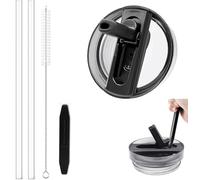 1 paquete de tapa abatible con popote de 880 ml adecuada para Stanley IceFlow de 0.89 L, juegos de tapas de vaso con 2 popotes y 1 cepillo de limpieza, extraíble, fácil de limpiar (negro, 30 onzas)