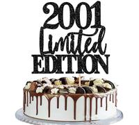 1 paquete Happy 25th Birthday Cake Topper Glitter Limited Edition 2001 Cake Topper for Cheers 25 Years Cake Topper para Cumpleaños Accesorios Fiesta Pastel Decoración Negro