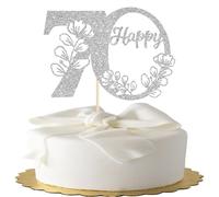 1 paquete Happy 70th Birthday Cake Topper Cheers to 70 Years Cake Topper Seventy Birthday para niñas Decoración Happy 70th Birthday Cake Decoración para Cumpleaños Accesorios Plata