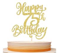 1 paquete Happy 75th Birthday Cake Topper brillante para el 75º cumpleaños decoración de tartas para niñas Artículo decorativo para 75º cumpleaños decoración de pasteles accesorios dorados