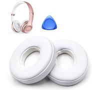 1 Par Almohadillas de Repuesto Beats Solo 3 y 2 Wireless Wired Auriculares, con Cuero de proteína Suave/Espuma de Memoria de Aislamiento de Ruido - Blanco