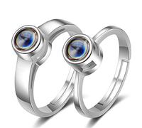 1 par de anillos de boda de plata 925 con ópalo eterno, apertura de símbolo de amor dulce y simple, anillo de dedo índice, anillos de alianzas, anillos de compromiso ajustables de plata