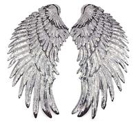 1 par de apliques de alas de lentejuelas, grandes parches de alas con purpurina, parche de alas de ángel bordado para ropa, adornos de diseño para coser o planchar (plateado)