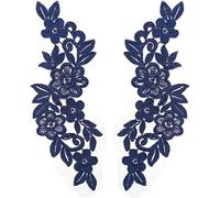 1 par de apliques de encaje bordado floral, flores encaje costura DIY artesanía escote Cheongsam azul marino