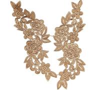 1 par de apliques de encaje bordado floral parche,flores encaje costura apliques collar apliques DIY artesanía escote costura bordado parches accesorios para vestido de ropa cheongsam marrón